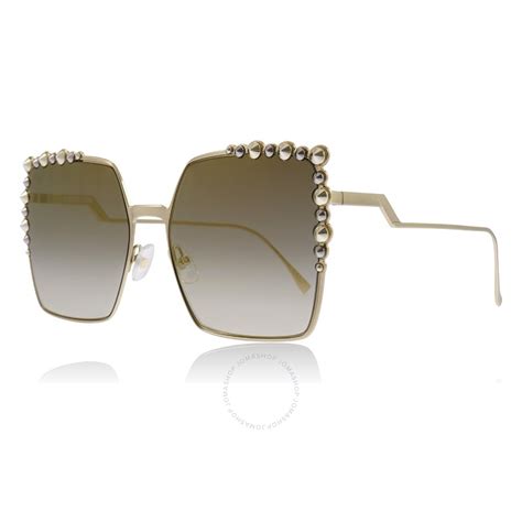 Fendi Gold Grey Shaded Mirror Square Ladies Sunglasses FE 